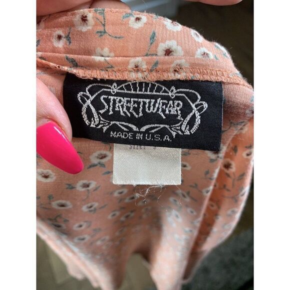 Vtg 90s Streetwear Peach Floral Print A-Line Wrap Mini Skirt Small Rayon Buffy - Picture 8 of 8